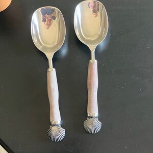 Pier 1 Silver and Tan Shell-Handled Serving Spoons